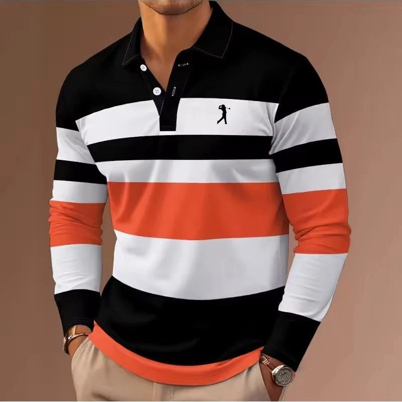 Men's Stripes Rugby Polo Long Sleeve Polo Shirts Collared Shirts Casual School Outdoor Athleisure 3D Print Spring Fall Winter