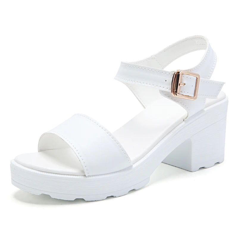 Ngouxm High Heels Gladiator Sandals Woman Open Head Sexy Block Heel Platform Shoes Summer Buckle Size Women Sandals