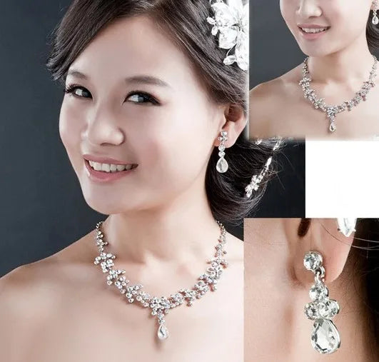 Luxurious Wedding Jewelry Sets for Bridal Bridesmaid Jewelery Drop Earring Necklace Austria Crystal Wholesale Gift