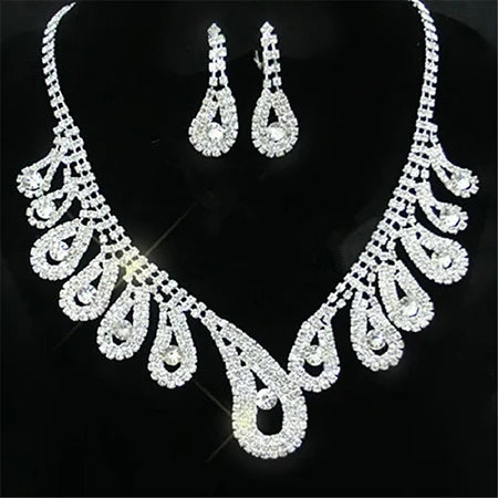 Luxurious Wedding Jewelry Sets for Bridal Bridesmaid Jewelery Drop Earring Necklace Austria Crystal Wholesale Gift