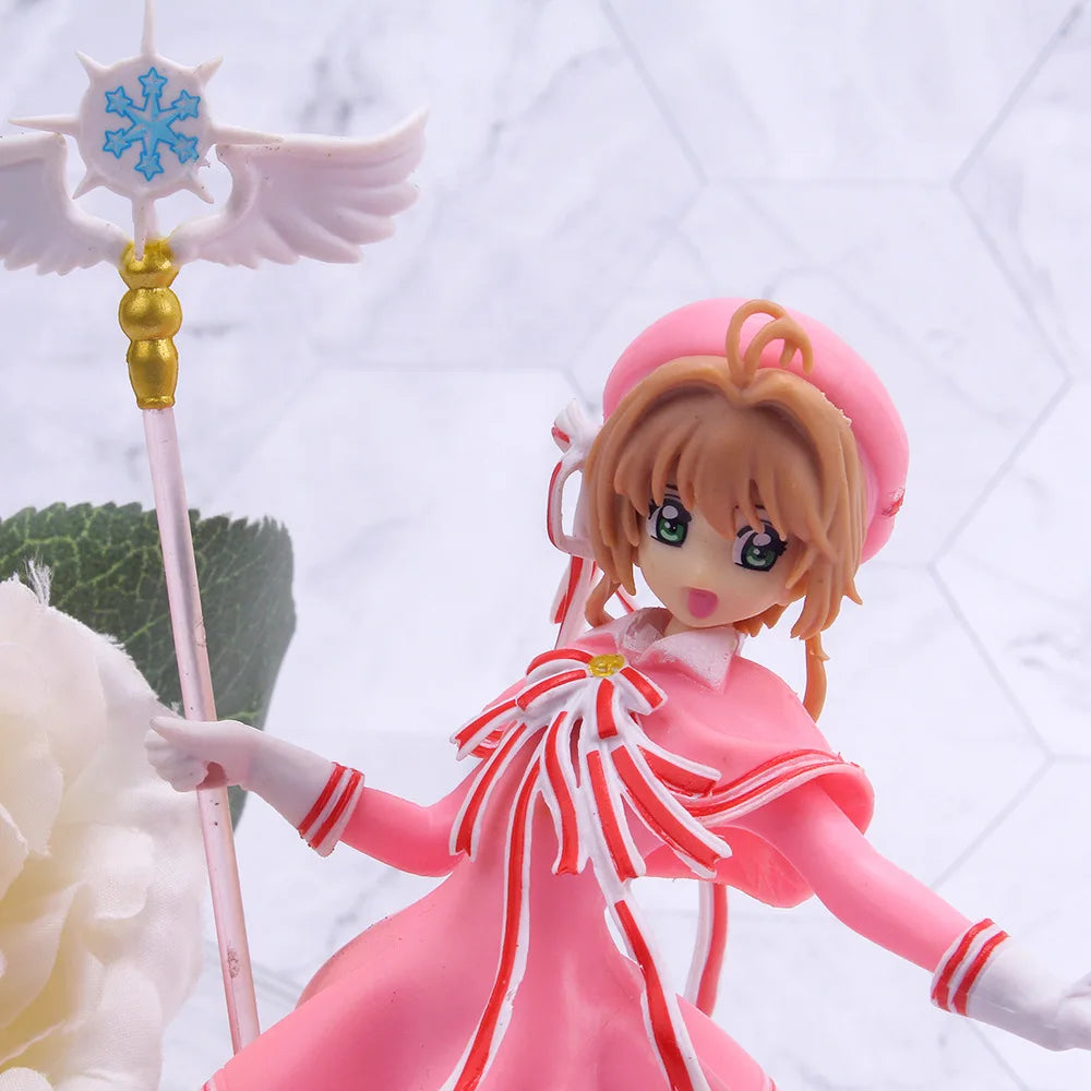 Anime Lovely Pink Card Captor SAKURA Action Figures Models PVC Figure Model Car Cake Decorations Magic Wand Girls Toys Gift