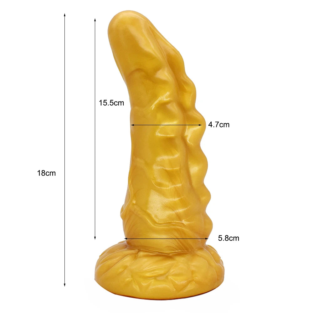 FAAK Gold Large Long Anal Plug With Suction Cup Fantasy Animal Dildos Butt Plug Sex Toys For Women Men Masturbator