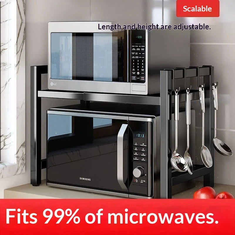 Countertop Kitchen Microwave Storage Rack, Telescopic Desktop Shelf for Rice Cookers and Ovens, A Household Storage Organizer