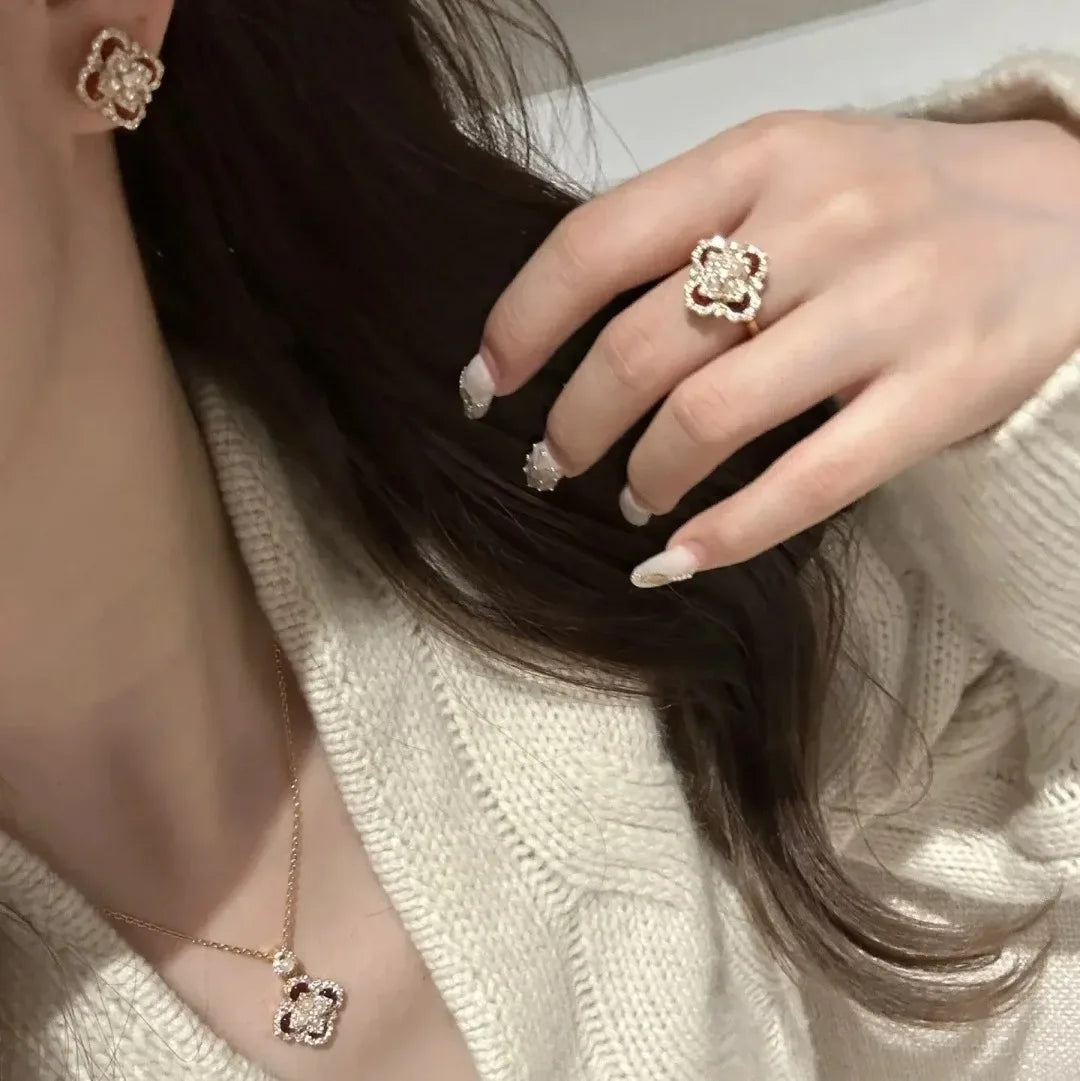 Classic and showy luxury red flower bridal jewelry sets for women exquisite pearl red chalcedony earrings rings necklace