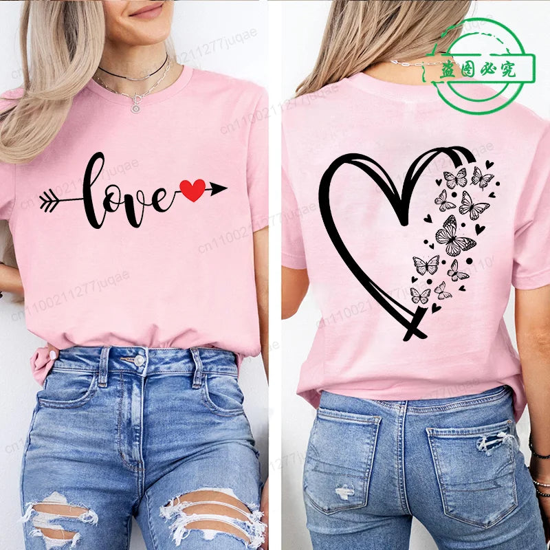 Leopard Heart Shirt T-Shirt Xmas for Women T Shirts Retro Valentine Heart T-Shirts Casual Short Sleeve Tshirt Women Pink Clothes