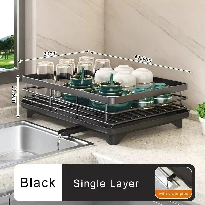 HOT Adjustable Dish Drying Rack & Drainboard Organizer for Kitchen Plates, Over Sink Countertop, Cutlery Storage with Drain Rac