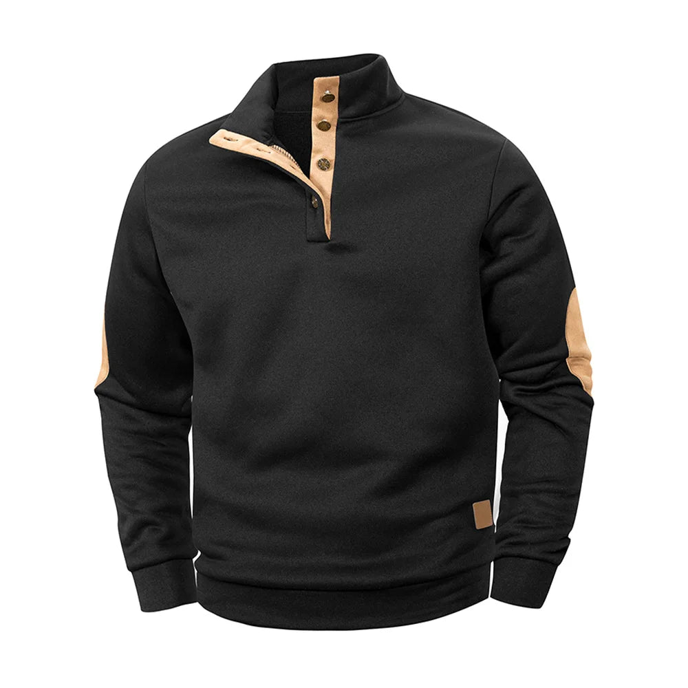 Spring Autumn Men's Casual Pullover Button Down Stand Collar Henley Polo Coats Long Sleeve Stand Collar Sweatshirts for Sport