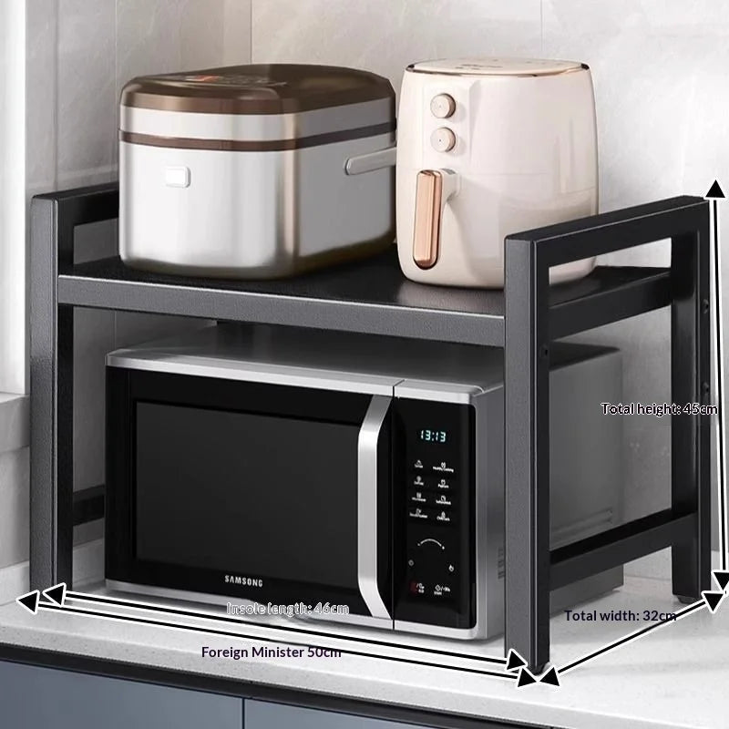 Countertop Kitchen Microwave Storage Rack, Telescopic Desktop Shelf for Rice Cookers and Ovens, A Household Storage Organizer