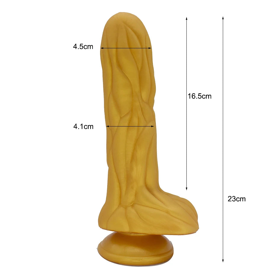 FAAK Gold Large Long Anal Plug With Suction Cup Fantasy Animal Dildos Butt Plug Sex Toys For Women Men Masturbator