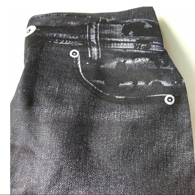 1pcs Women's Denim Print Leggings Females Fashion Slim Leggings Faux Jeans Leggings Lady Stretch Printed Tights Black Blue Pants