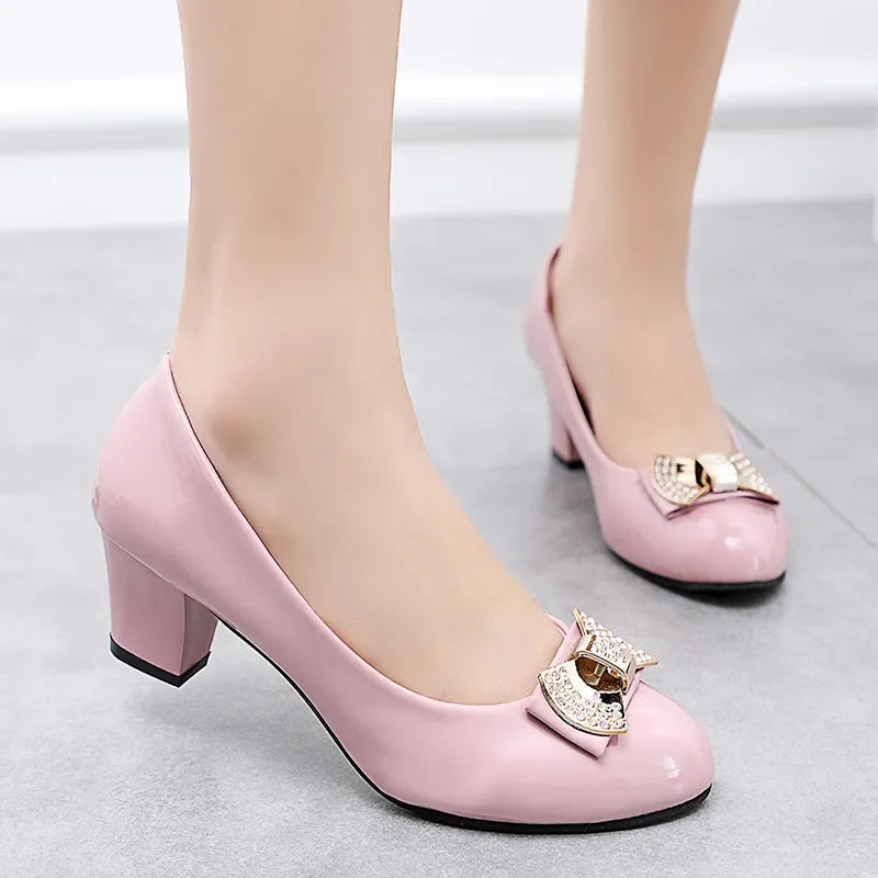 Cresfimix zapatos de mujer fashion sweet white patent leather office career square heel shoes for women lady casual shoes ab153