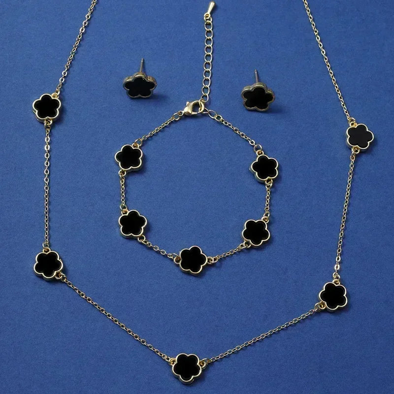 Vintage Irregular CCB Imitation Pearl Splicing Water Drop Pendant Tassel Necklace Bracelet Set Women's Fashion Charm Jewelry Set