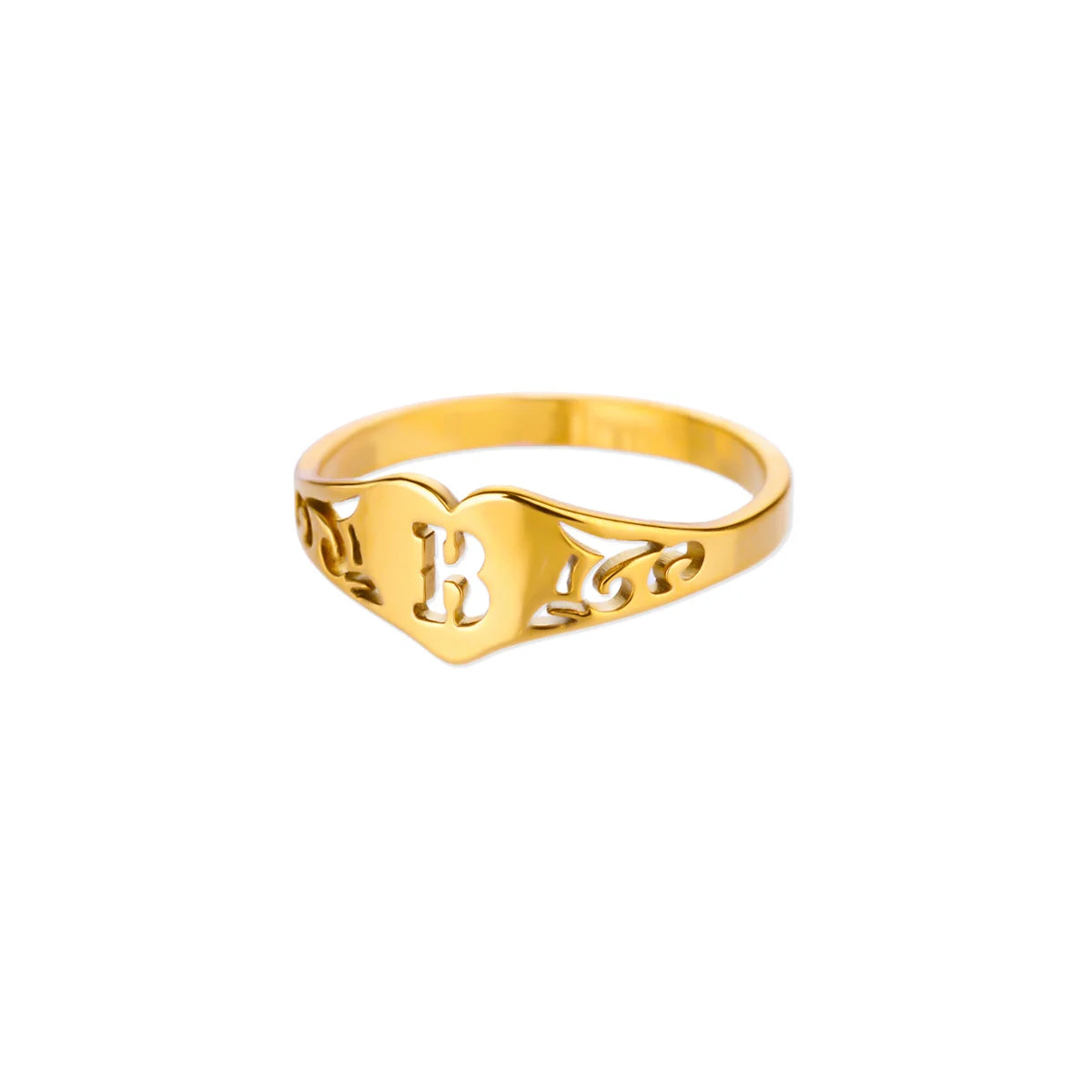 Fashion Hollow Initial Letter Heart Rings For Women Gold Color Stainless Steel A-Z Letter Ring Aesthetic Wedding Jewelry Gift