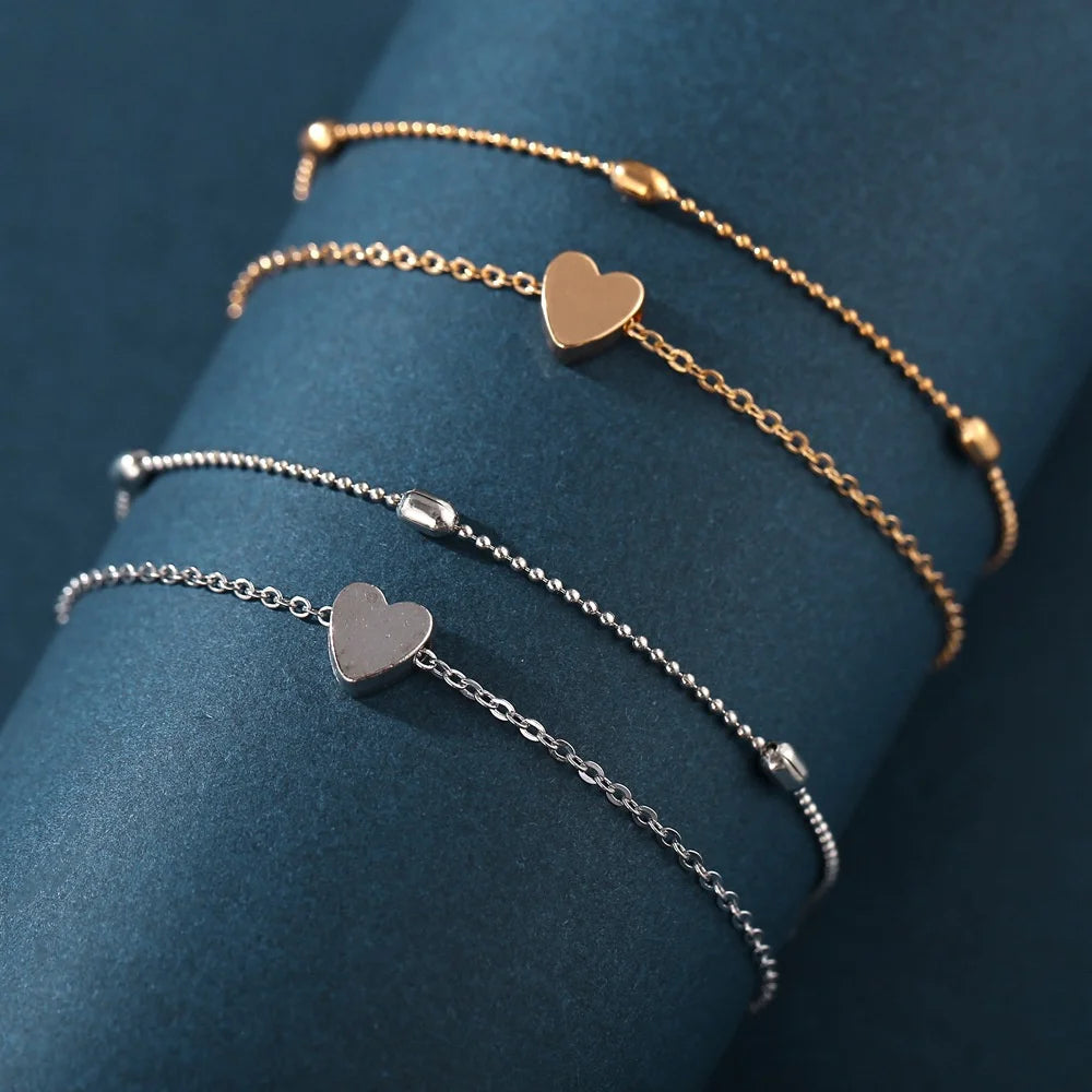 2025 Two Layers Chain Heart Style Gold/Silver Color Anklets For Women Bracelets Summer Barefoot Sandals Jewelry On Foot Leg