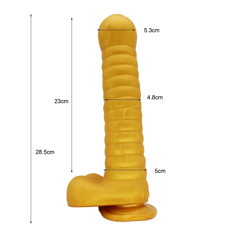 FAAK Gold Large Long Anal Plug With Suction Cup Fantasy Animal Dildos Butt Plug Sex Toys For Women Men Masturbator