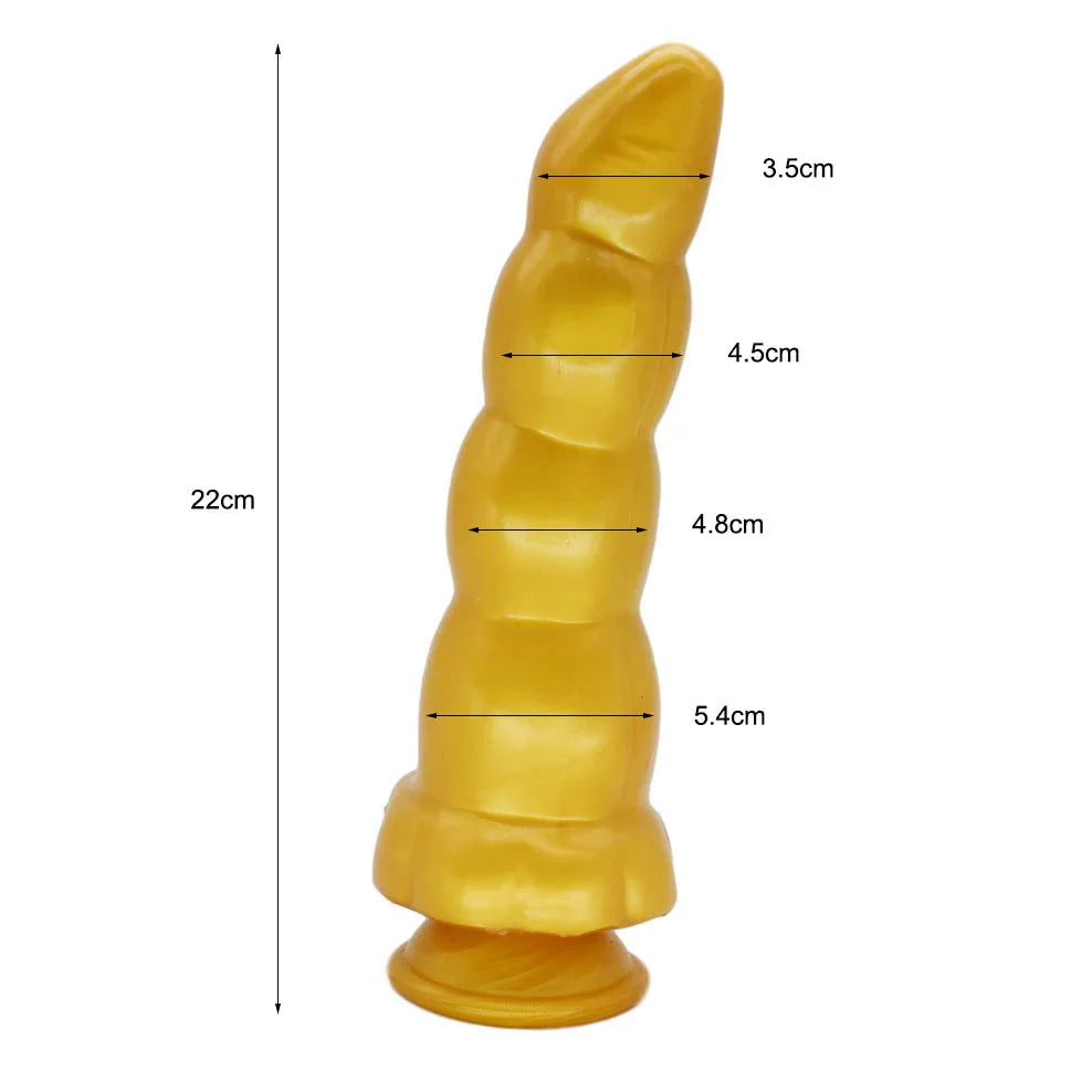 FAAK Gold Large Long Anal Plug With Suction Cup Fantasy Animal Dildos Butt Plug Sex Toys For Women Men Masturbator