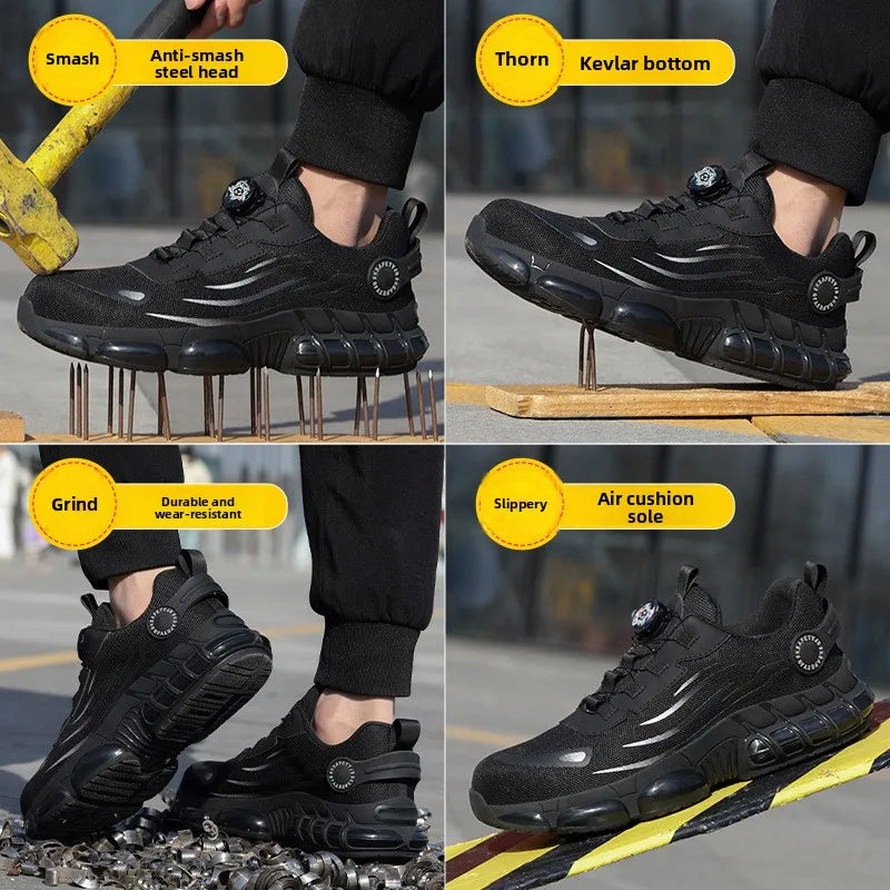 Men's Safety Work Shoes Breathable Lightweight Summer Anti-impact Anti-piercing Button Protection Shoe Construction Site Work...