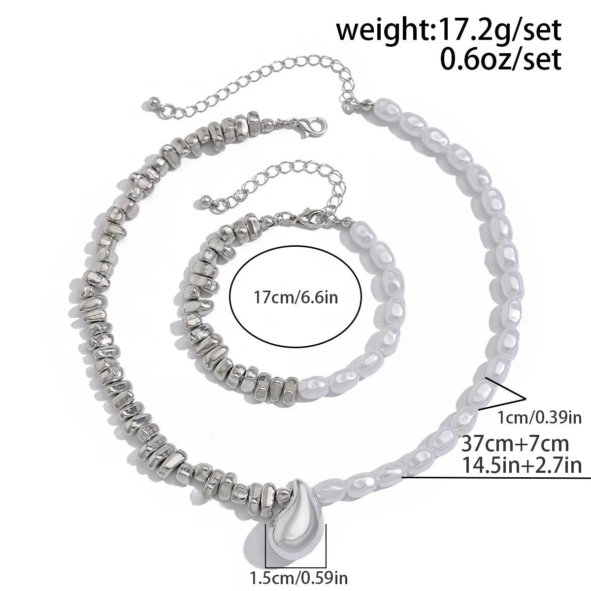 Vintage Irregular CCB Imitation Pearl Splicing Water Drop Pendant Tassel Necklace Bracelet Set Women's Fashion Charm Jewelry Set