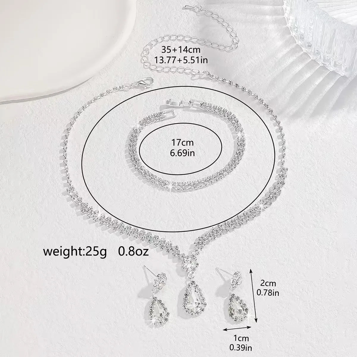 Wedding Jewelry Set for Women, Earrings, Necklace, Bracelet, Three-Piece Bridal Jewelry Set, Luxurious and High-End Accessories