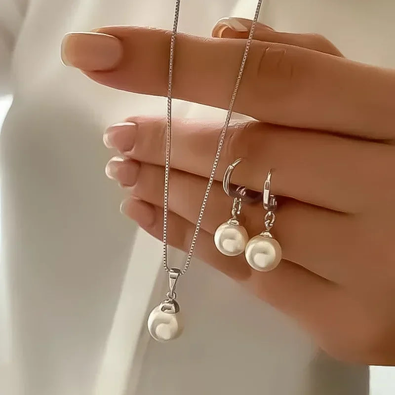 Vintage Irregular CCB Imitation Pearl Splicing Water Drop Pendant Tassel Necklace Bracelet Set Women's Fashion Charm Jewelry Set