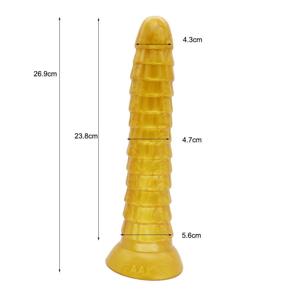 FAAK Gold Large Long Anal Plug With Suction Cup Fantasy Animal Dildos Butt Plug Sex Toys For Women Men Masturbator