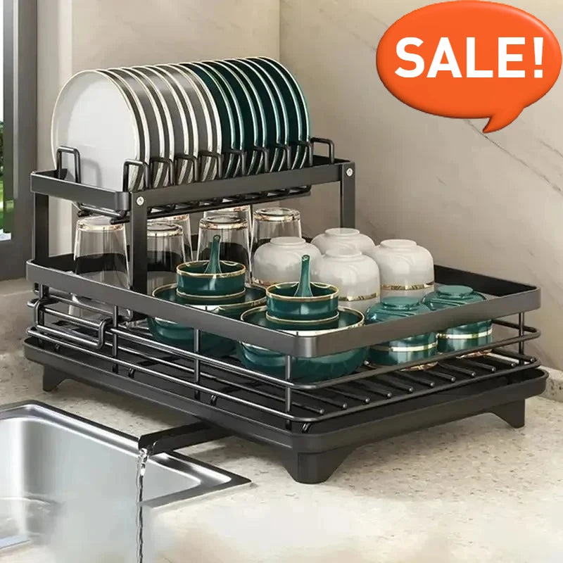 HOT Adjustable Dish Drying Rack & Drainboard Organizer for Kitchen Plates, Over Sink Countertop, Cutlery Storage with Drain Rac