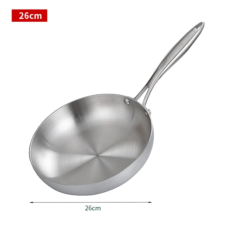 304 Stainless Steel Frying Pan, NonStick Pan Fried Steak Pot Uncoated Kitchen Cookware For Gas Stove and Induction Cooker