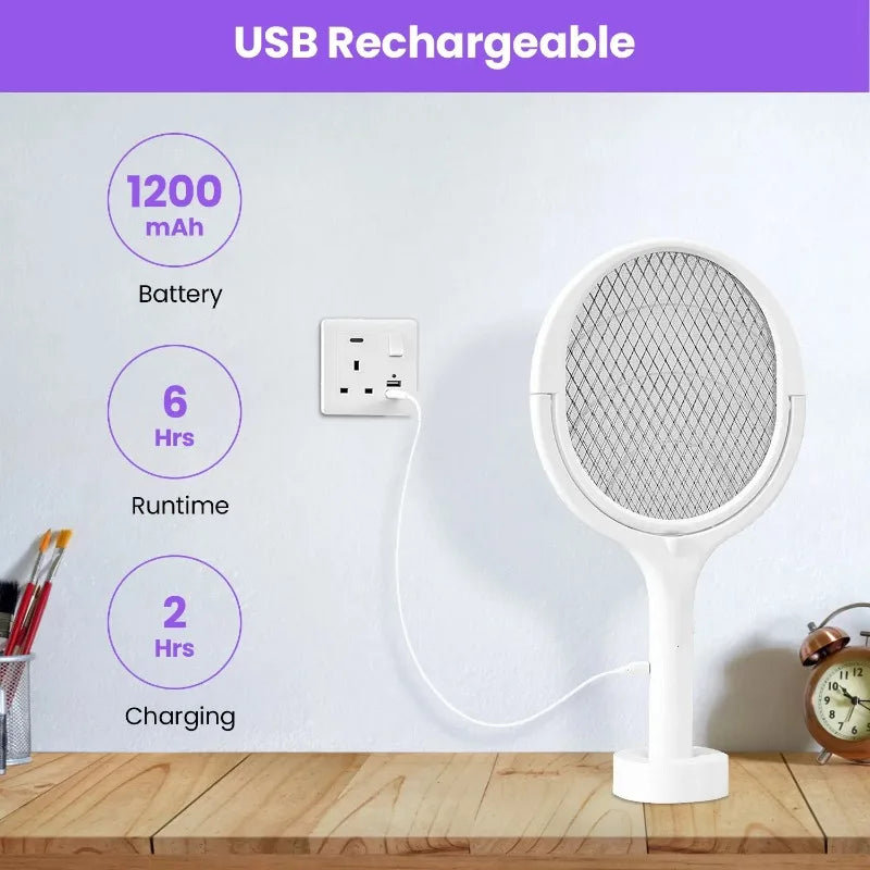 6 in 1 Retractable Mosquito Killer Swatter Racket Electric Fly Trap Bug Lamp Bat for Home House Zapper Insect Extendable Handle