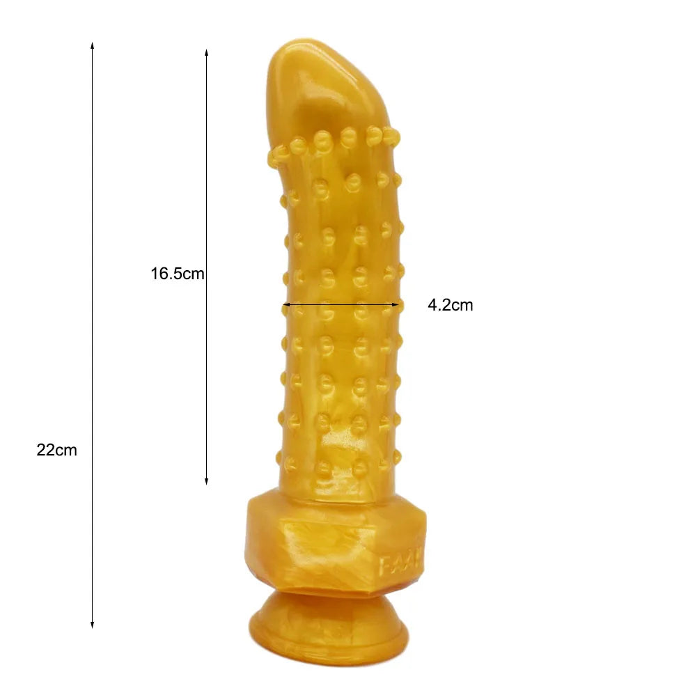 FAAK Gold Large Long Anal Plug With Suction Cup Fantasy Animal Dildos Butt Plug Sex Toys For Women Men Masturbator