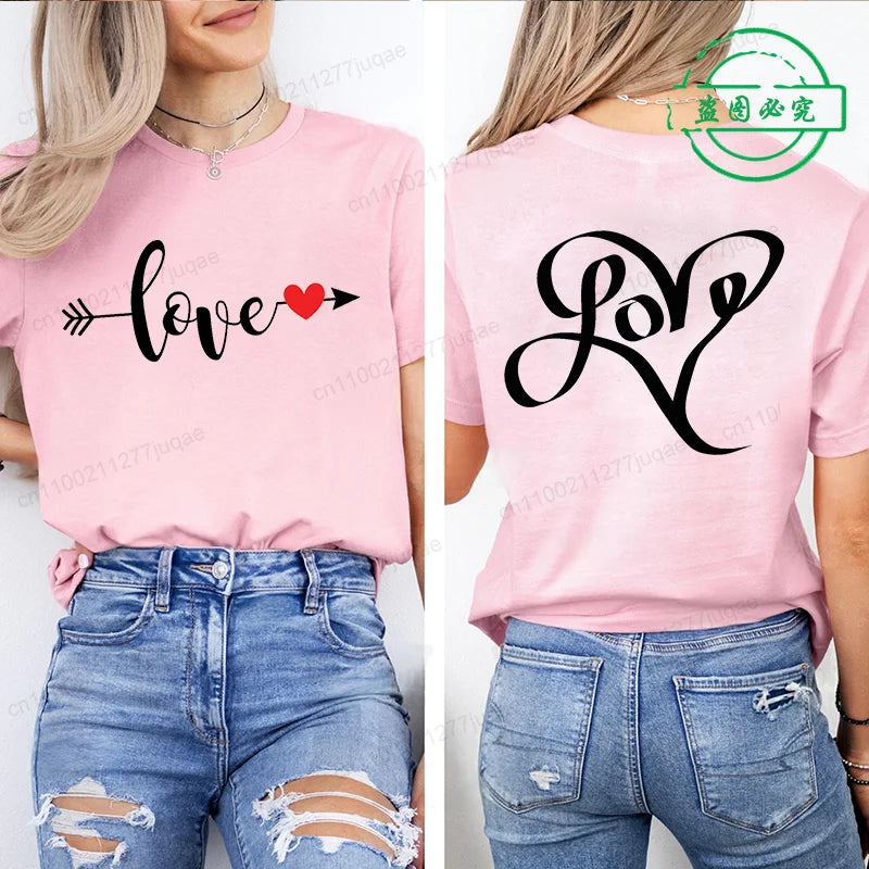 Leopard Heart Shirt T-Shirt Xmas for Women T Shirts Retro Valentine Heart T-Shirts Casual Short Sleeve Tshirt Women Pink Clothes