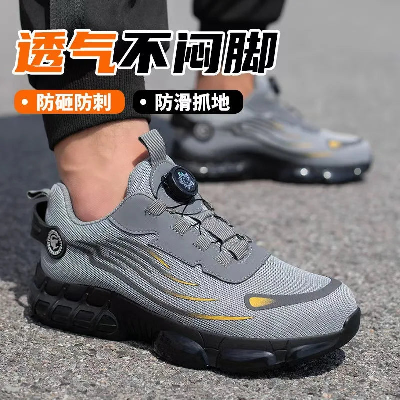 Men's Safety Work Shoes Breathable Lightweight Summer Anti-impact Anti-piercing Button Protection Shoe Construction Site Work...