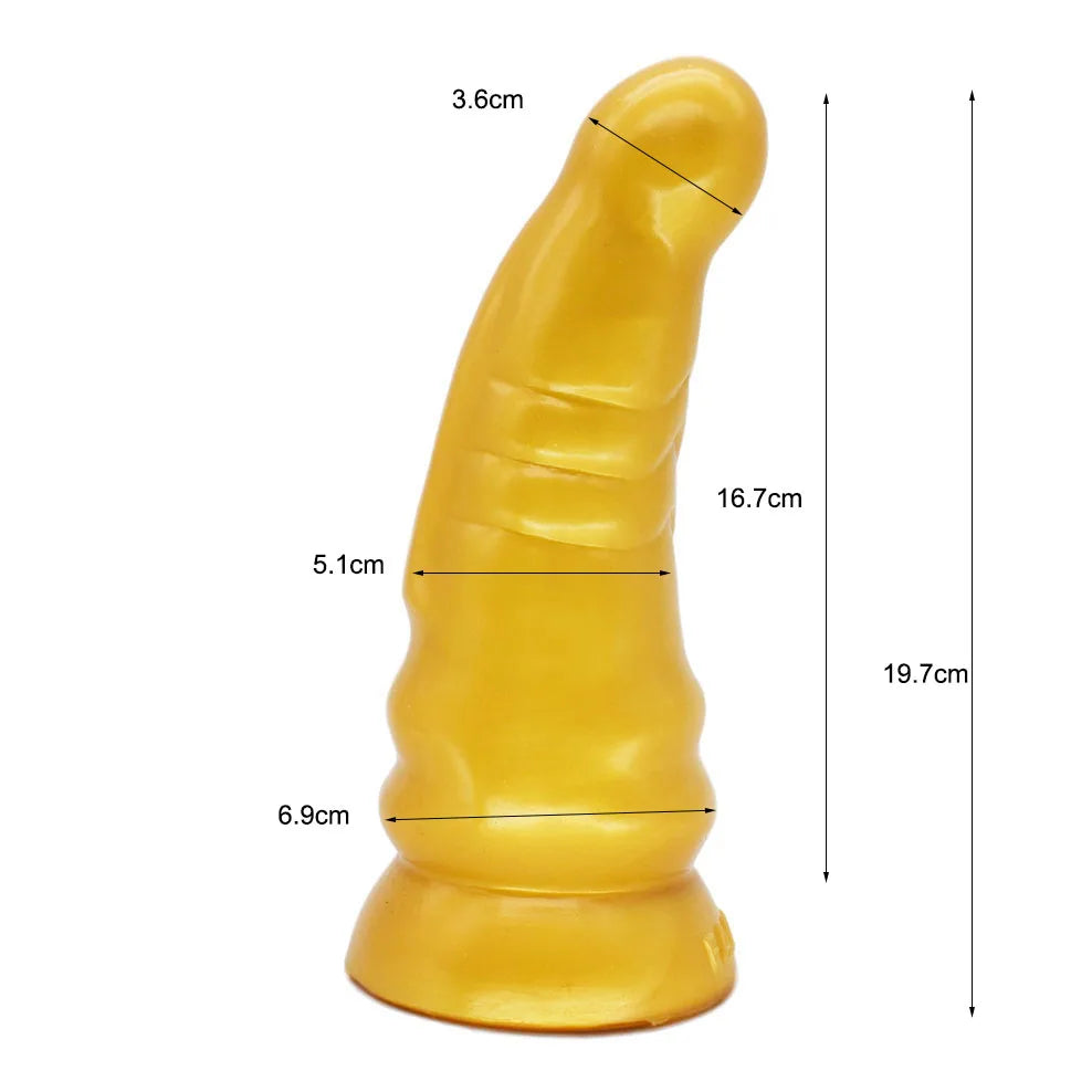 FAAK Gold Large Long Anal Plug With Suction Cup Fantasy Animal Dildos Butt Plug Sex Toys For Women Men Masturbator