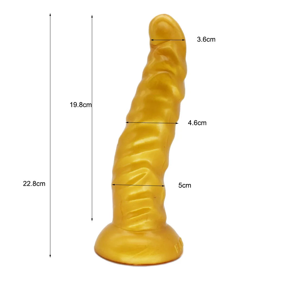 FAAK Gold Large Long Anal Plug With Suction Cup Fantasy Animal Dildos Butt Plug Sex Toys For Women Men Masturbator