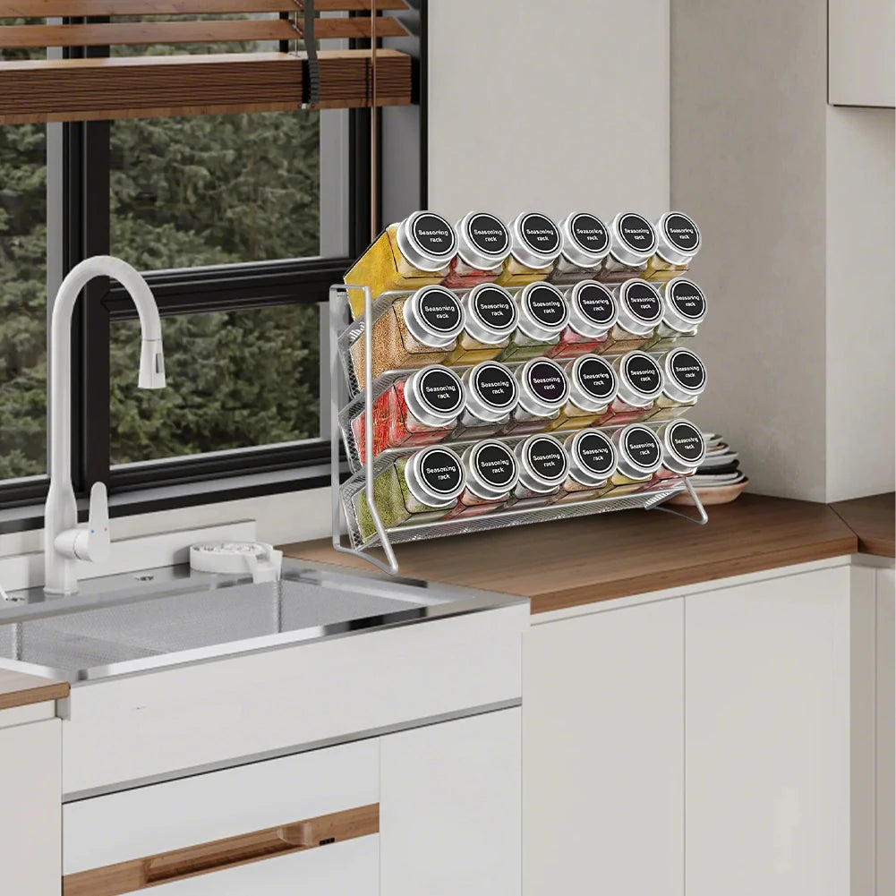 4 Tier Cupboard Storage Shelf Carbon Steel Spice Seasoning Organizer Non-Slip Pantry Organizer Stand for Home Kitchen