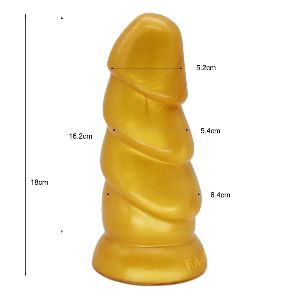 FAAK Gold Large Long Anal Plug With Suction Cup Fantasy Animal Dildos Butt Plug Sex Toys For Women Men Masturbator