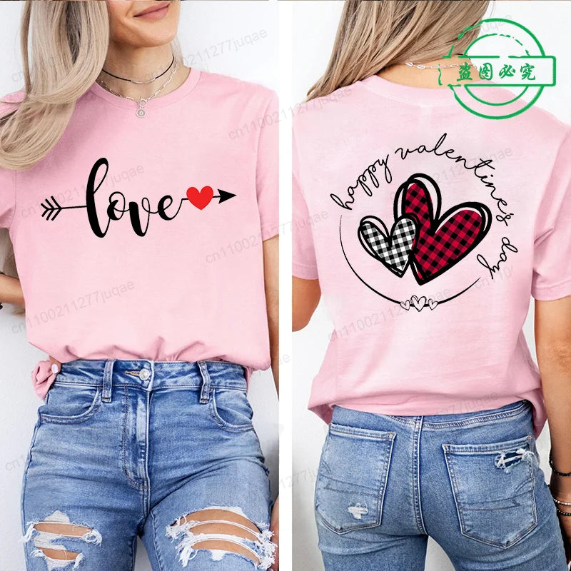 Leopard Heart Shirt T-Shirt Xmas for Women T Shirts Retro Valentine Heart T-Shirts Casual Short Sleeve Tshirt Women Pink Clothes