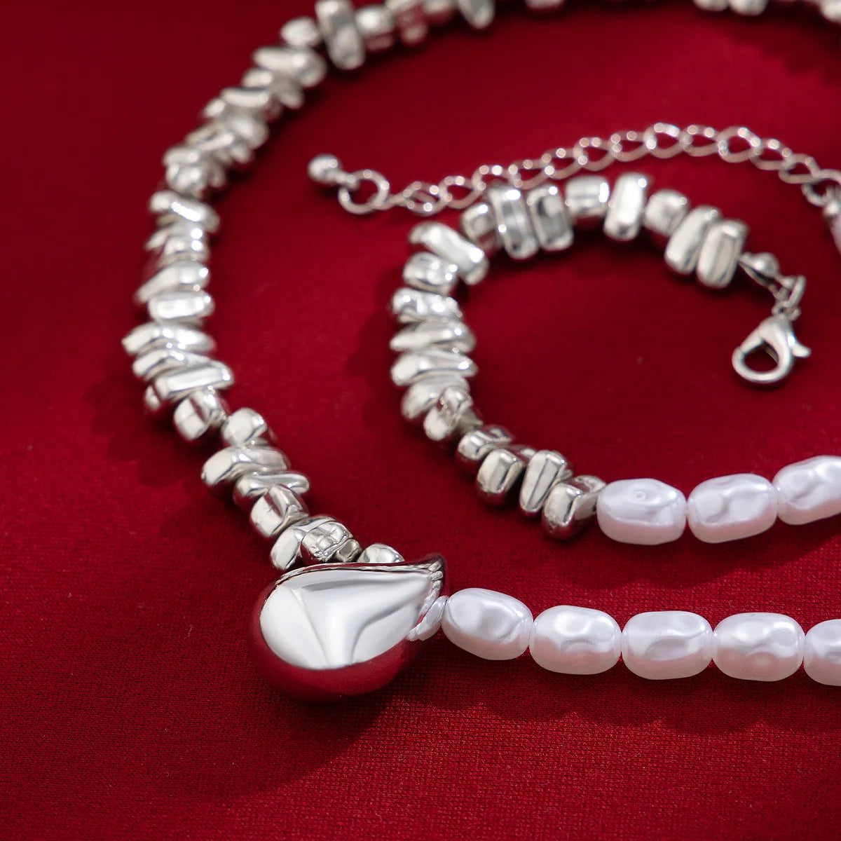 Vintage Irregular CCB Imitation Pearl Splicing Water Drop Pendant Tassel Necklace Bracelet Set Women's Fashion Charm Jewelry Set