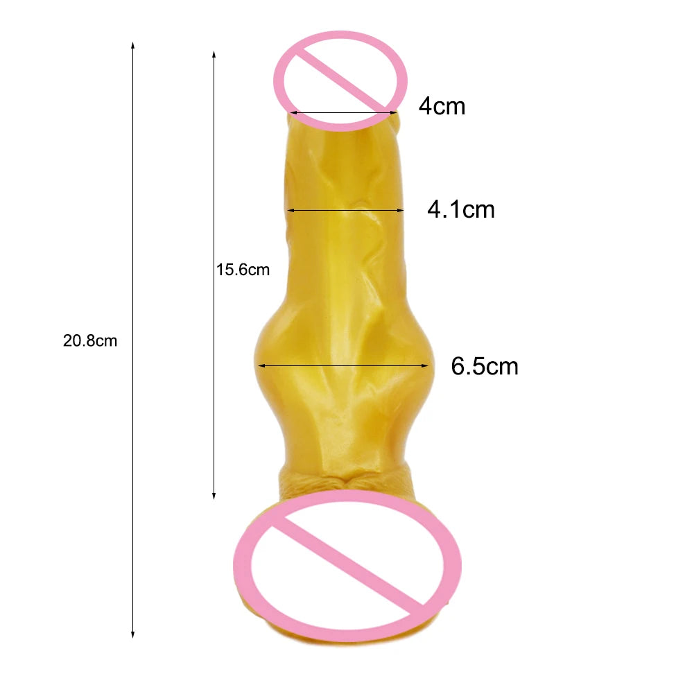 FAAK Gold Large Long Anal Plug With Suction Cup Fantasy Animal Dildos Butt Plug Sex Toys For Women Men Masturbator