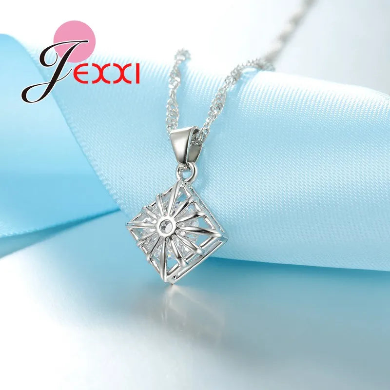 Trendy Women Wedding Jewelry Set 925Sterling Silver Color Color Austrian Crystal Pendant Fashion Necklace + Earrings Set