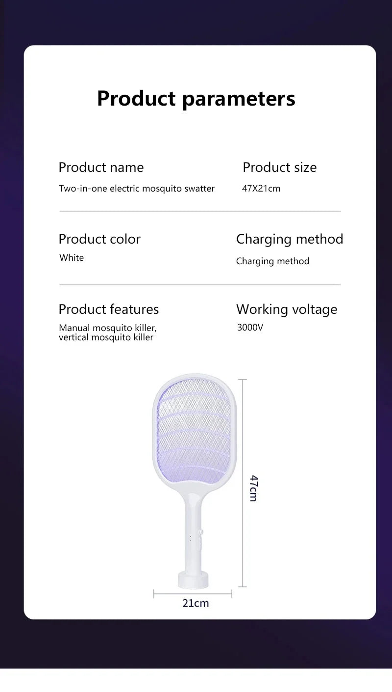2 In 1 Electric Foldable Mosquito Swatter Killer Lamp Rechargeable Anti Mosquitoes House Lamp Wall-Mounted Fly Bug Trap Home