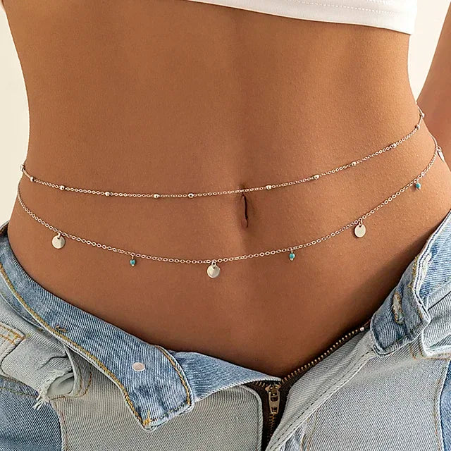 New Fashion Sexy Double Layer Pearl Chain for Women Waist Bead Belly Chain Belly Belt Summer Beach Body Jewelry Festival Gifts