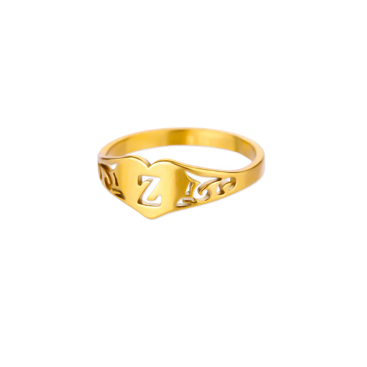 Fashion Hollow Initial Letter Heart Rings For Women Gold Color Stainless Steel A-Z Letter Ring Aesthetic Wedding Jewelry Gift