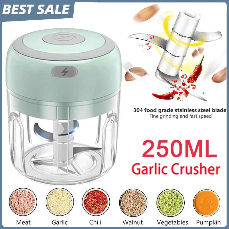 250/100ML Garlic Mincer USB Charging Powerful Mini Electric Garlic Chopper Portable Garlic Crusher Kitchen Food Chopper Unisex