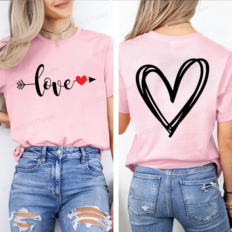 Leopard Heart Shirt T-Shirt Xmas for Women T Shirts Retro Valentine Heart T-Shirts Casual Short Sleeve Tshirt Women Pink Clothes