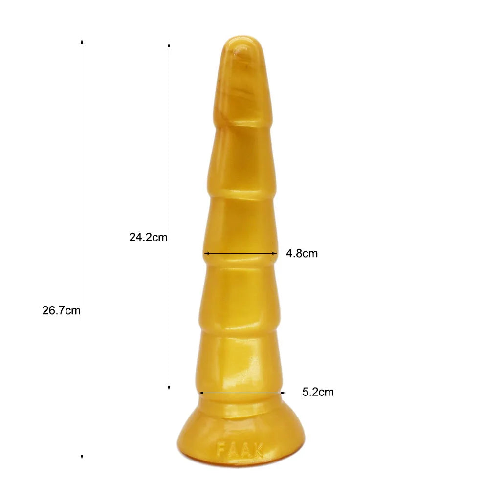 FAAK Gold Large Long Anal Plug With Suction Cup Fantasy Animal Dildos Butt Plug Sex Toys For Women Men Masturbator