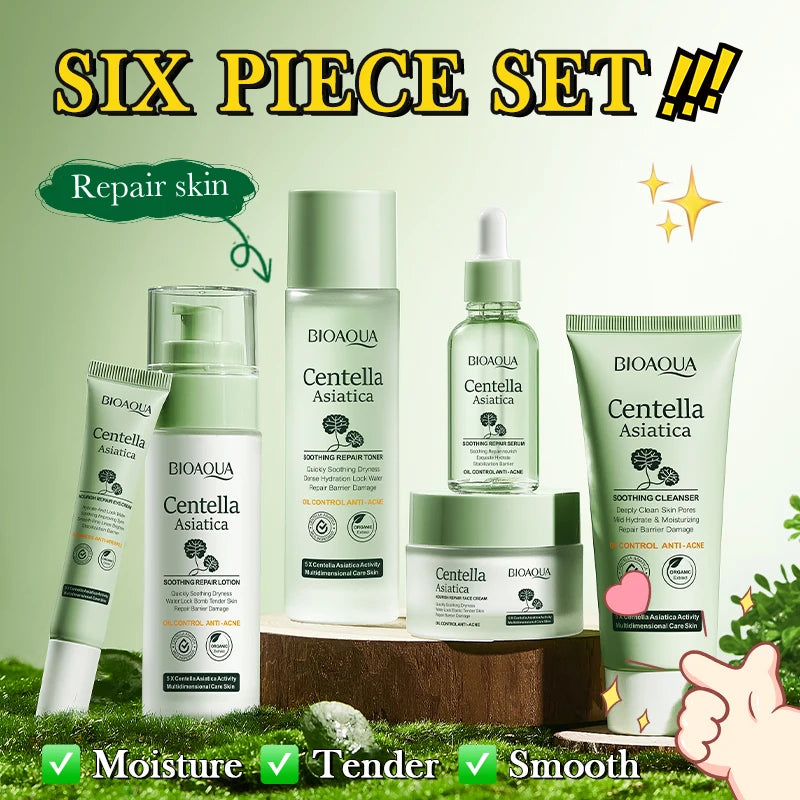 BIOAOUA Centella Asiatica Soothing and Repairing Six-Piece Set Whitening Firming Anti-aging Beauty Facial Skincare Set