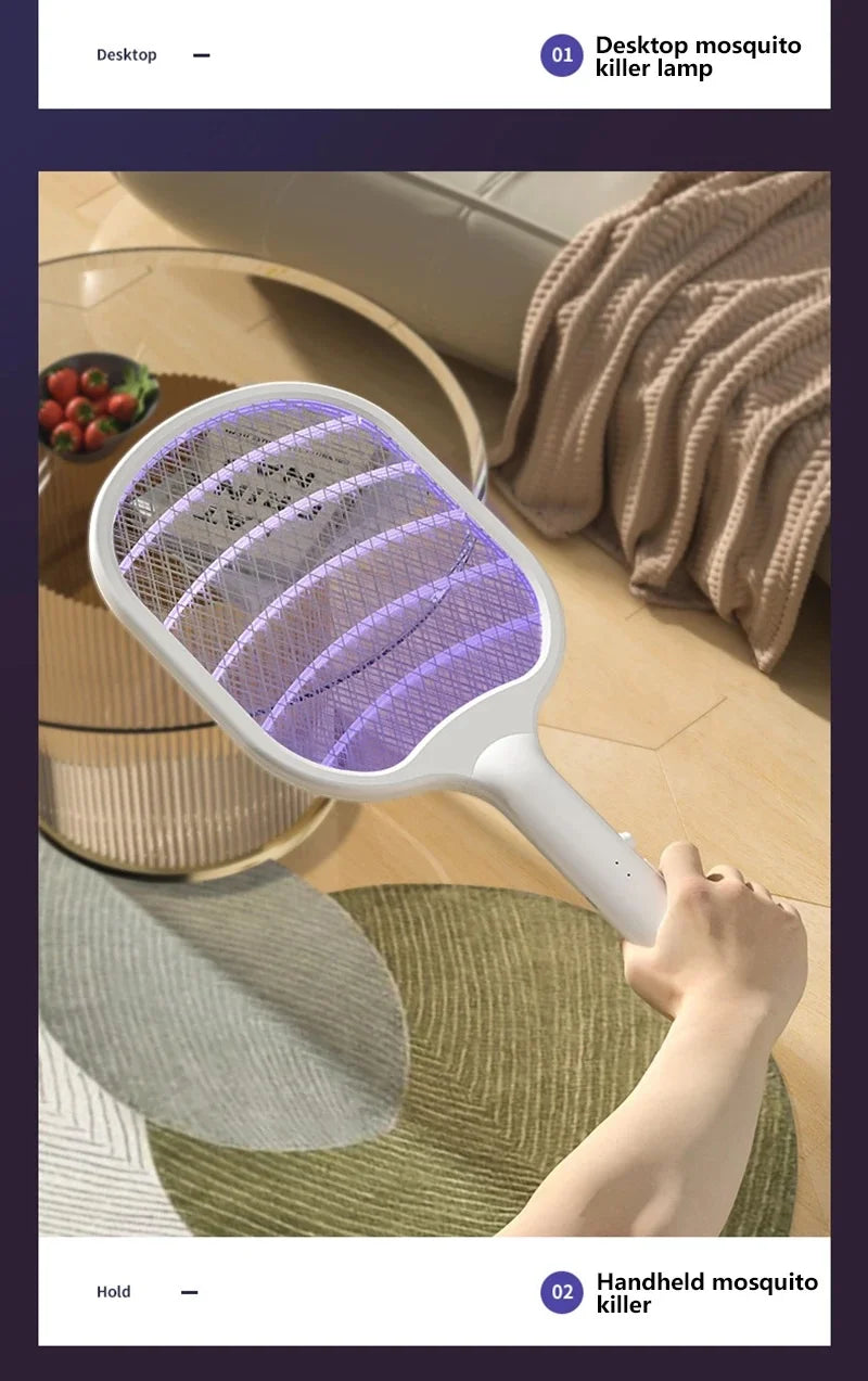 2 In 1 Electric Foldable Mosquito Swatter Killer Lamp Rechargeable Anti Mosquitoes House Lamp Wall-Mounted Fly Bug Trap Home