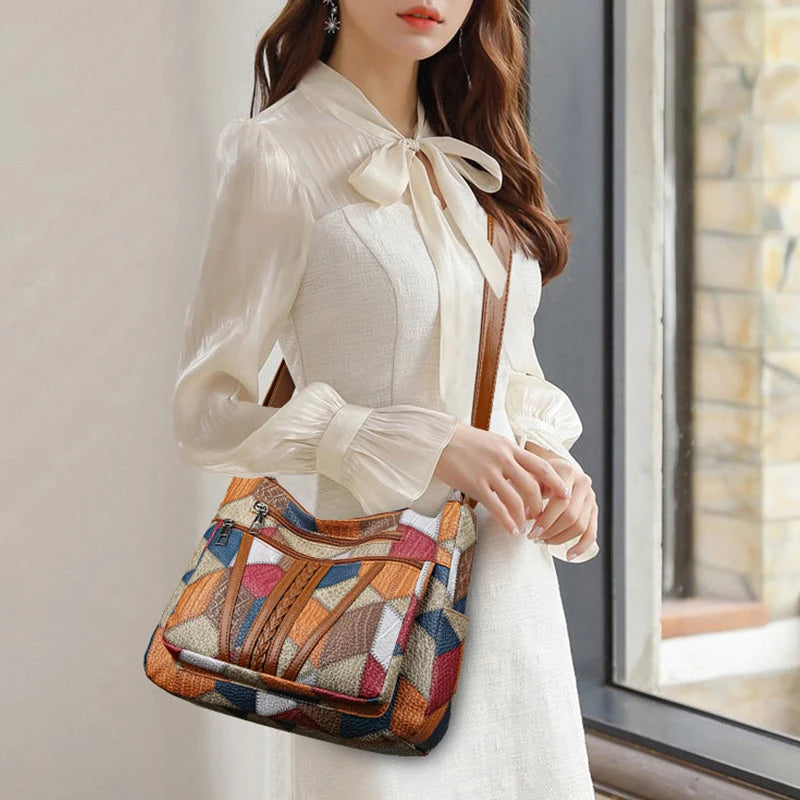 Women's Elegant Vintage Crossbody Bag Trendy HandBag Fashion Multi-pockets Shoulder Bag All-match Retro Crossbody Bag for Daily