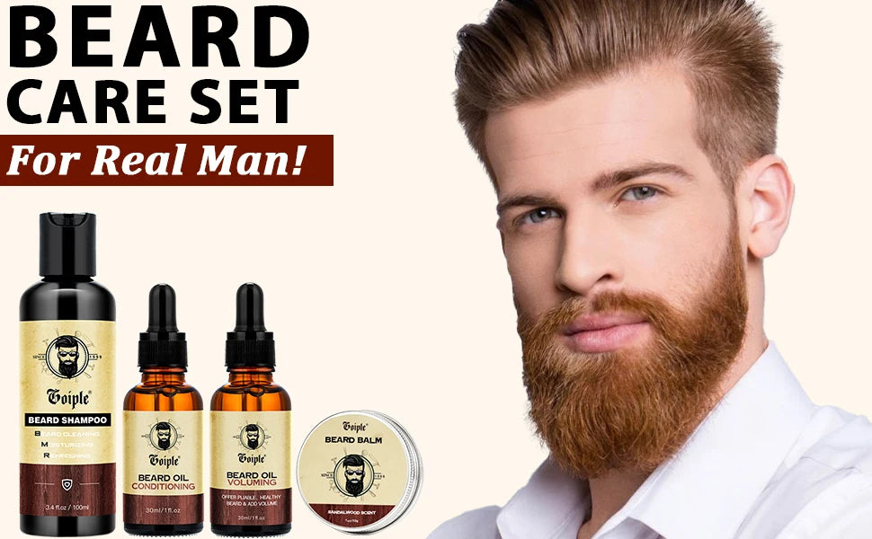 Beard Care Kit Whiskers Deep Clean Shampoo Conditioning Volumizing Oil Moustache Balm Beards Moisturizing and Smoothing Products