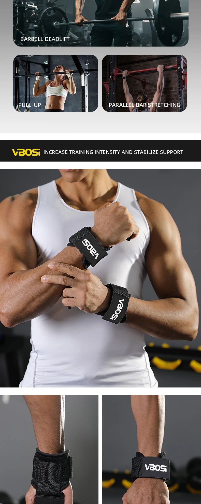 VBOSi Heavy Duty Weightlifting Hooks Wrist Strap Grips Neoprene Padded Steel for Deadlifts Pull-ups Gym Training